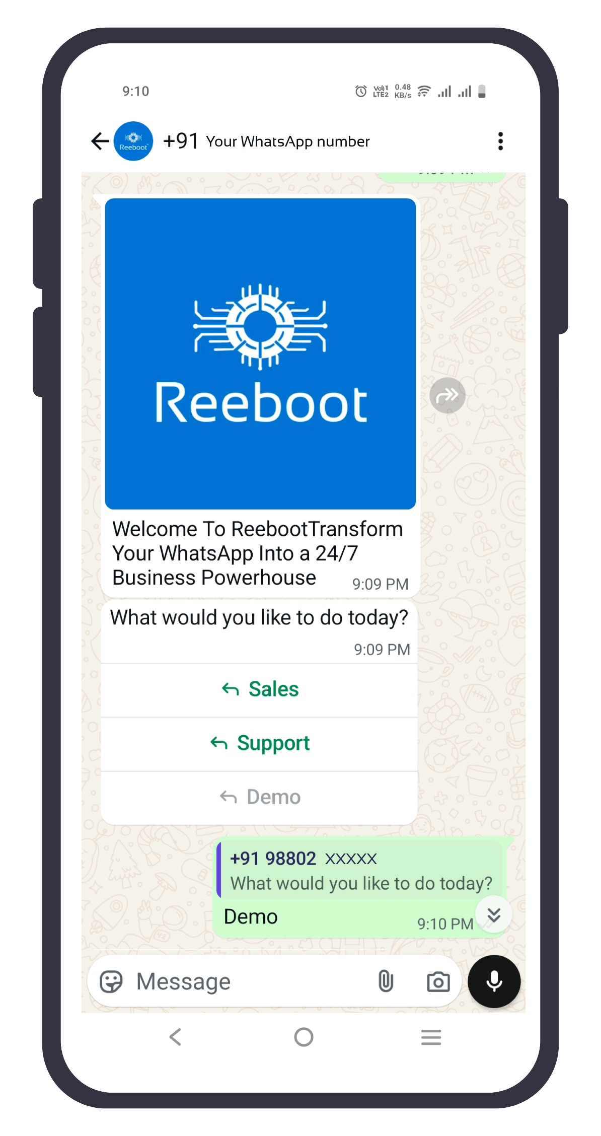 Reeboot WhatsApp Interface